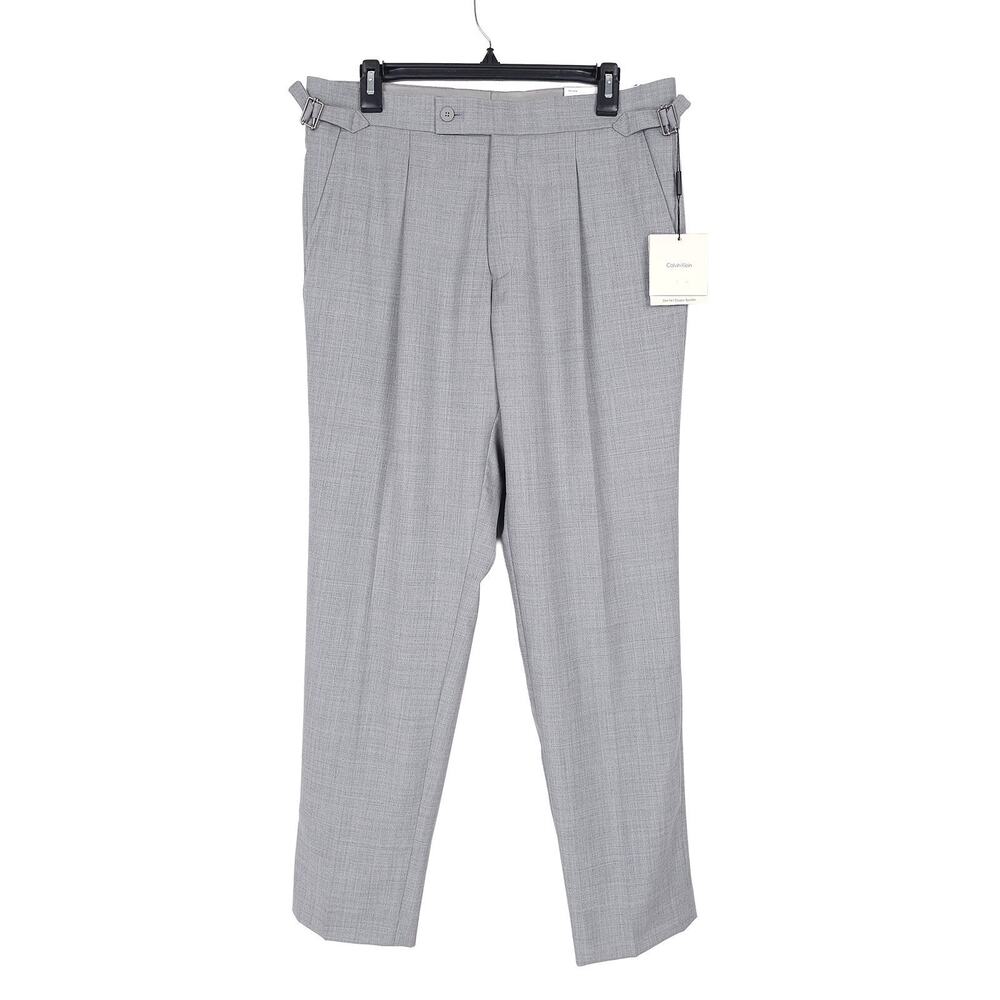 Calvin Klein Mens Slim Fit Wool Dress Pants 40x30 Light Grey Solid Pleated NWT - Picture 5 of 13